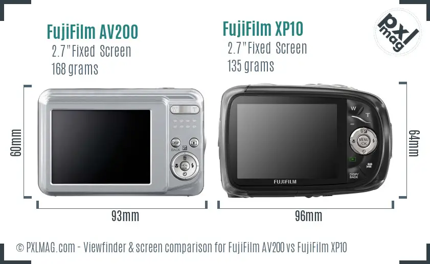 FujiFilm AV200 vs FujiFilm XP10 Screen and Viewfinder comparison