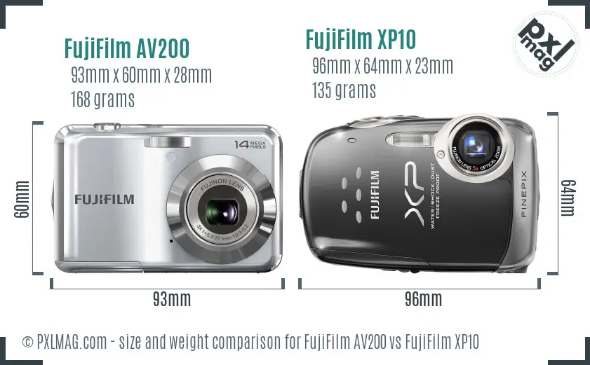 FujiFilm AV200 vs FujiFilm XP10 size comparison