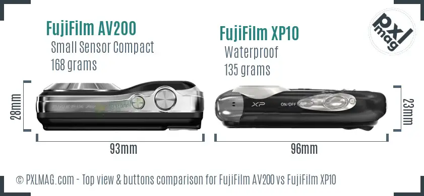 FujiFilm AV200 vs FujiFilm XP10 top view buttons comparison