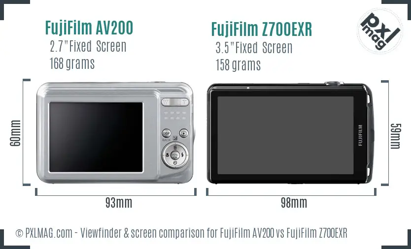 FujiFilm AV200 vs FujiFilm Z700EXR Screen and Viewfinder comparison