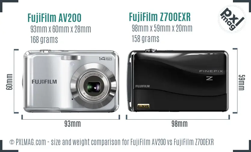 FujiFilm AV200 vs FujiFilm Z700EXR size comparison