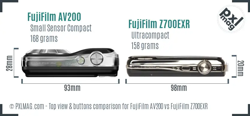 FujiFilm AV200 vs FujiFilm Z700EXR top view buttons comparison