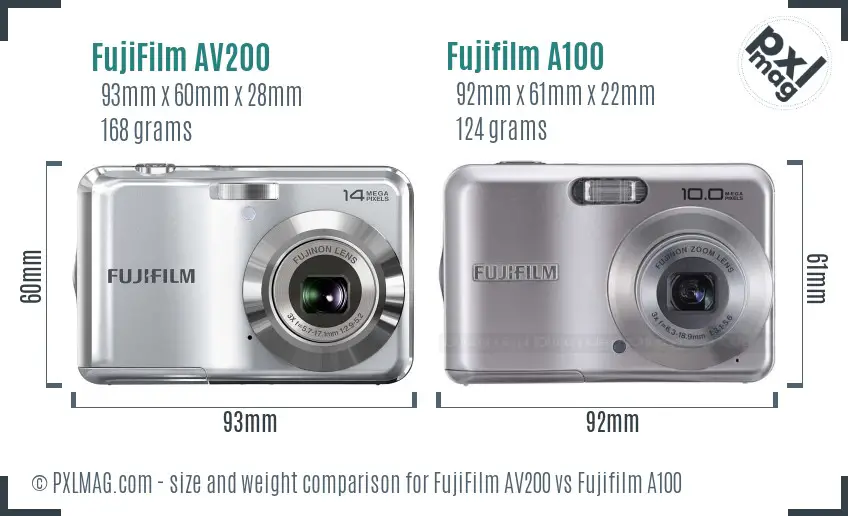 FujiFilm AV200 vs Fujifilm A100 size comparison