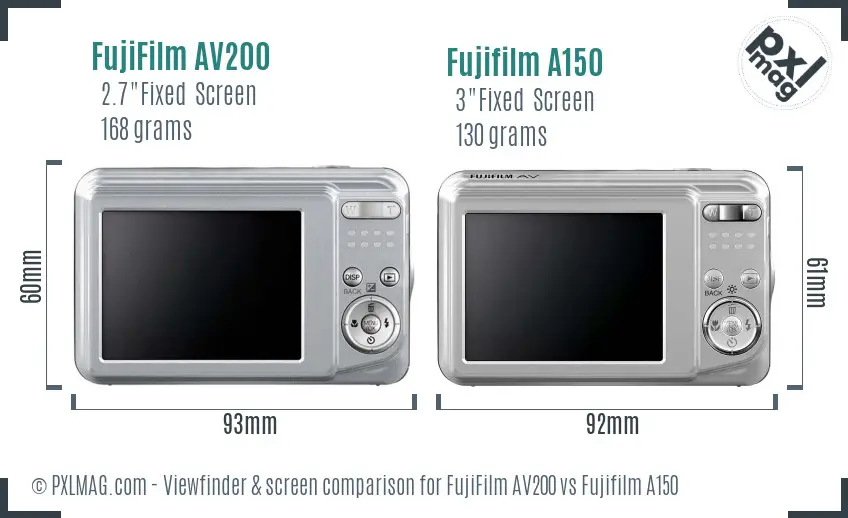 FujiFilm AV200 vs Fujifilm A150 Screen and Viewfinder comparison