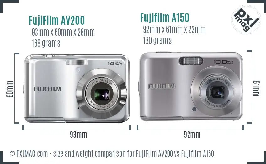 FujiFilm AV200 vs Fujifilm A150 size comparison