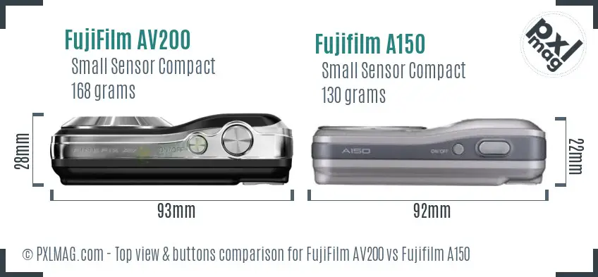 FujiFilm AV200 vs Fujifilm A150 top view buttons comparison