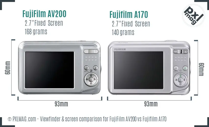 FujiFilm AV200 vs Fujifilm A170 Screen and Viewfinder comparison
