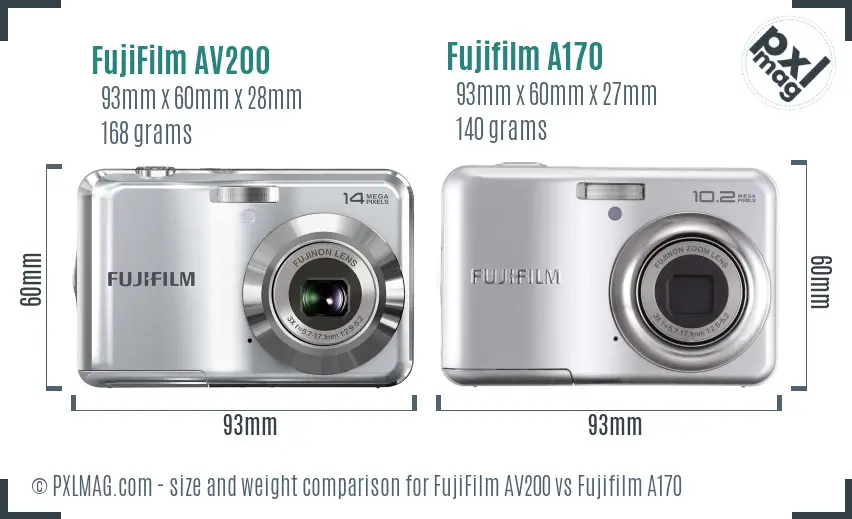 FujiFilm AV200 vs Fujifilm A170 size comparison