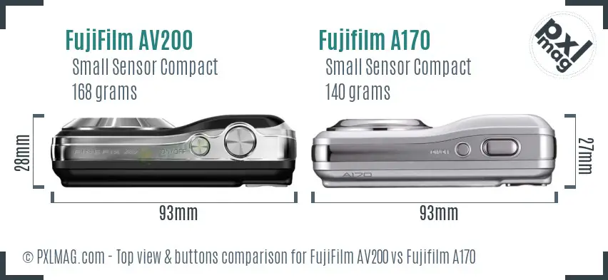 FujiFilm AV200 vs Fujifilm A170 top view buttons comparison