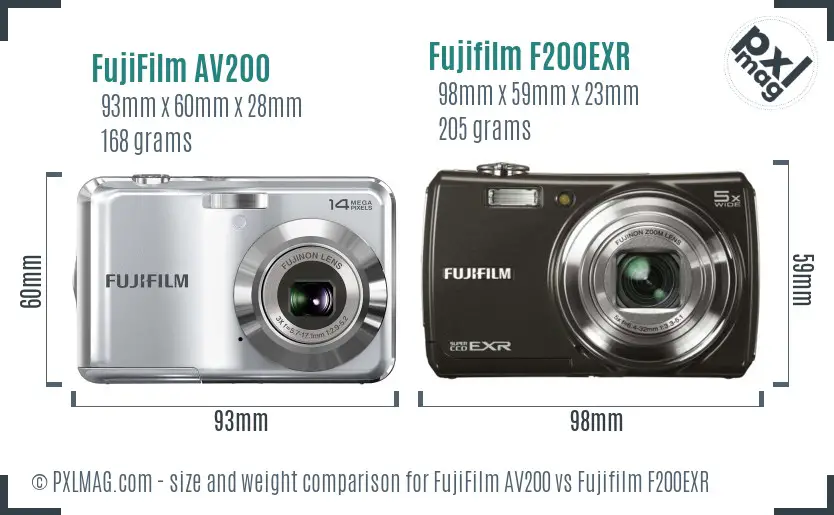 FujiFilm AV200 vs Fujifilm F200EXR size comparison