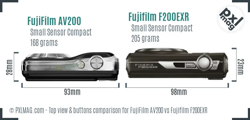 FujiFilm AV200 vs Fujifilm F200EXR top view buttons comparison