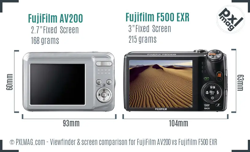 FujiFilm AV200 vs Fujifilm F500 EXR Screen and Viewfinder comparison