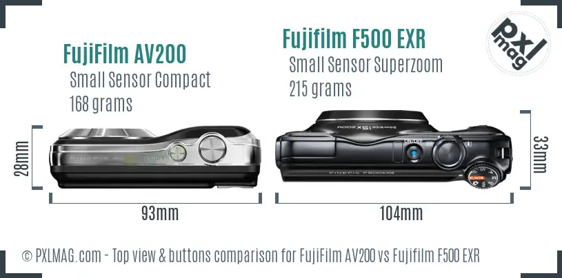 FujiFilm AV200 vs Fujifilm F500 EXR top view buttons comparison