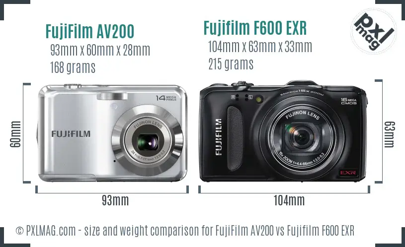 FujiFilm AV200 vs Fujifilm F600 EXR size comparison
