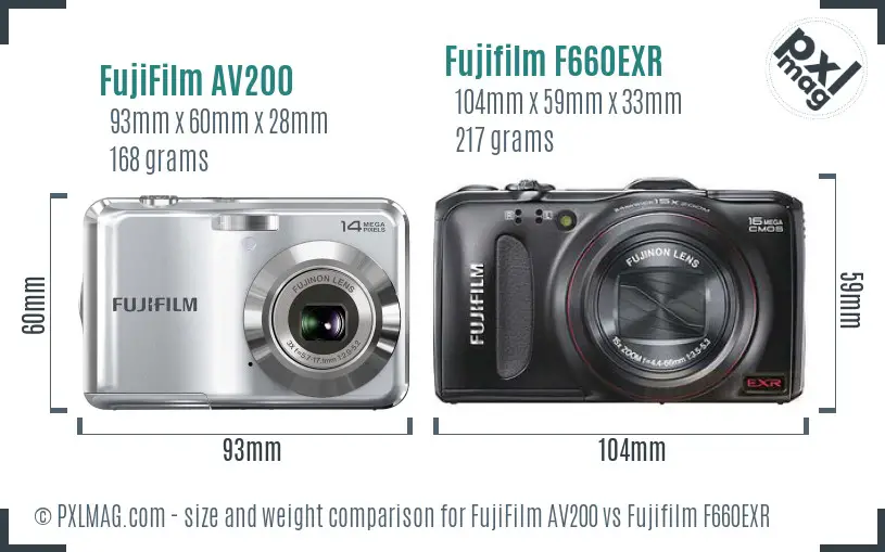 FujiFilm AV200 vs Fujifilm F660EXR size comparison