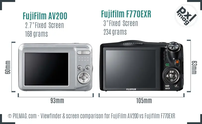 FujiFilm AV200 vs Fujifilm F770EXR Screen and Viewfinder comparison