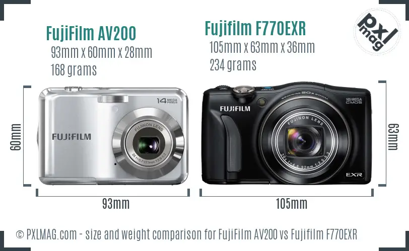 FujiFilm AV200 vs Fujifilm F770EXR size comparison