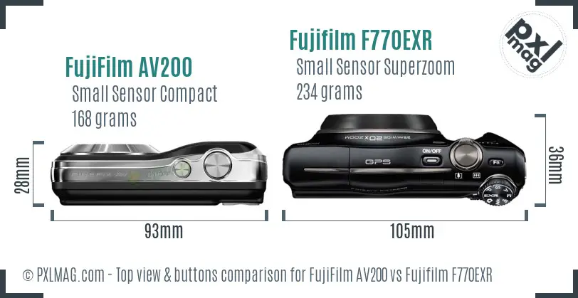 FujiFilm AV200 vs Fujifilm F770EXR top view buttons comparison