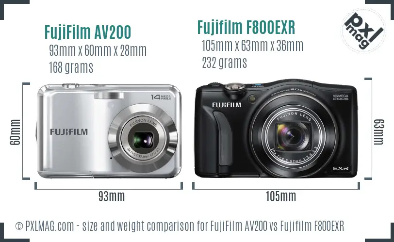 FujiFilm AV200 vs Fujifilm F800EXR size comparison