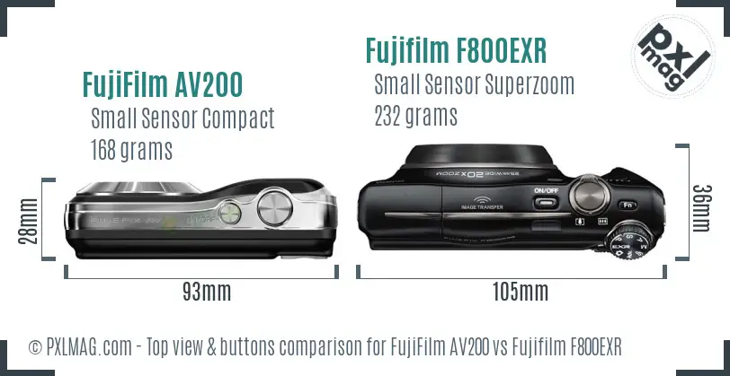 FujiFilm AV200 vs Fujifilm F800EXR top view buttons comparison