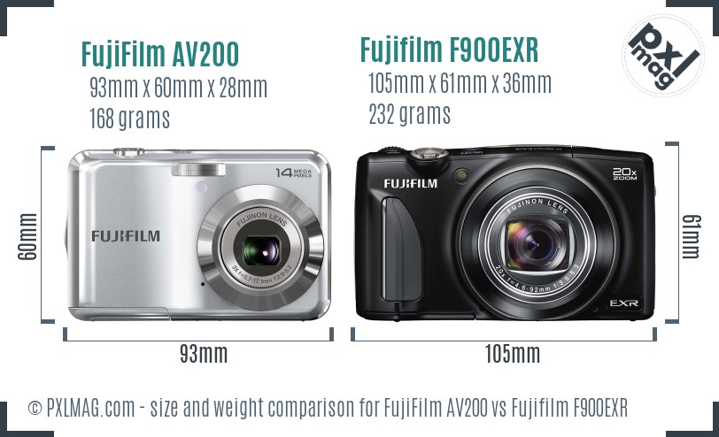 FujiFilm AV200 vs Fujifilm F900EXR size comparison FujiFilm AV200 vs Fujifilm F900EXR size comparison