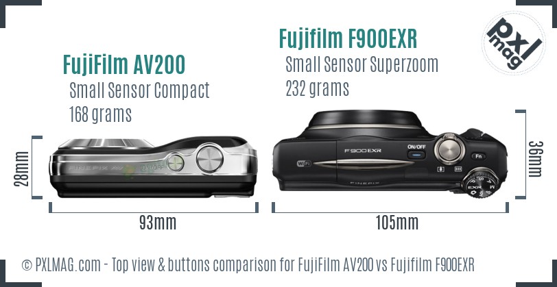 FujiFilm AV200 vs Fujifilm F900EXR top view buttons comparison