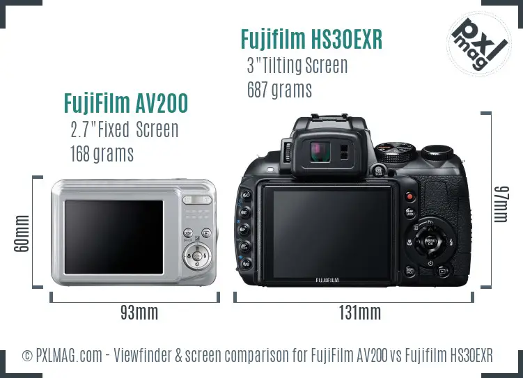 FujiFilm AV200 vs Fujifilm HS30EXR Screen and Viewfinder comparison