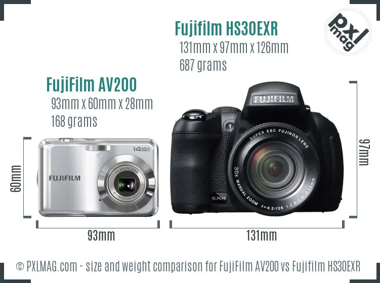 FujiFilm AV200 vs Fujifilm HS30EXR size comparison