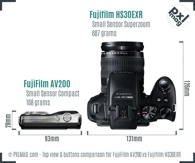 FujiFilm AV200 vs Fujifilm HS30EXR top view buttons comparison