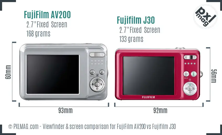 FujiFilm AV200 vs Fujifilm J30 Screen and Viewfinder comparison
