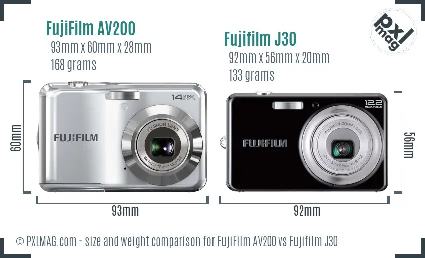 FujiFilm AV200 vs Fujifilm J30 size comparison