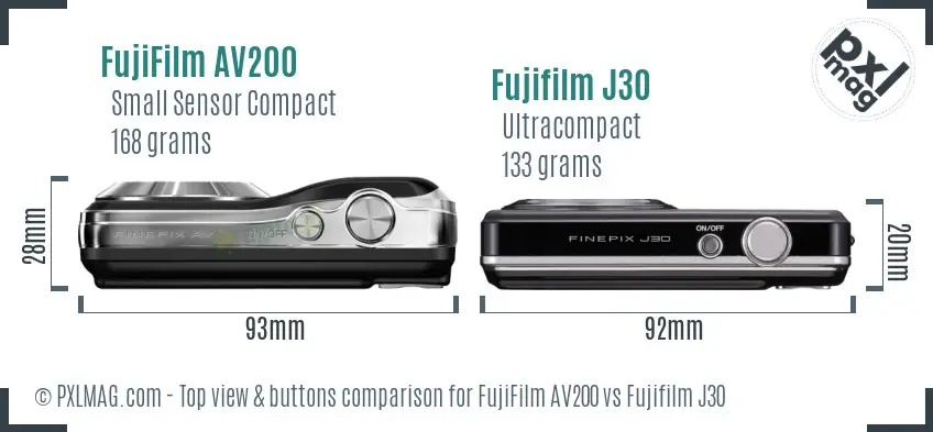 FujiFilm AV200 vs Fujifilm J30 top view buttons comparison