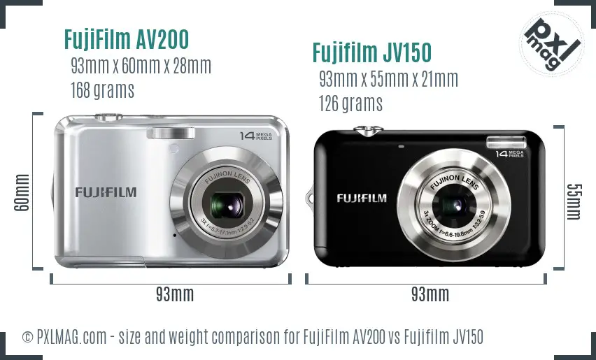 FujiFilm AV200 vs Fujifilm JV150 size comparison FujiFilm AV200 vs Fujifilm JV150 size comparison