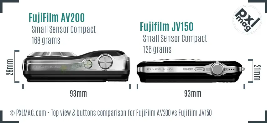 FujiFilm AV200 vs Fujifilm JV150 top view buttons comparison FujiFilm AV200 vs Fujifilm JV150 top view buttons comparison