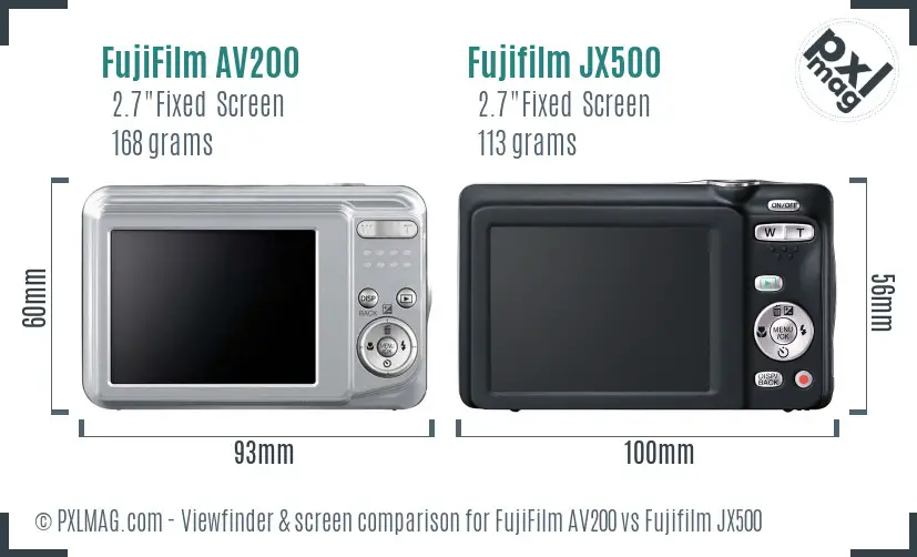 FujiFilm AV200 vs Fujifilm JX500 Screen and Viewfinder comparison