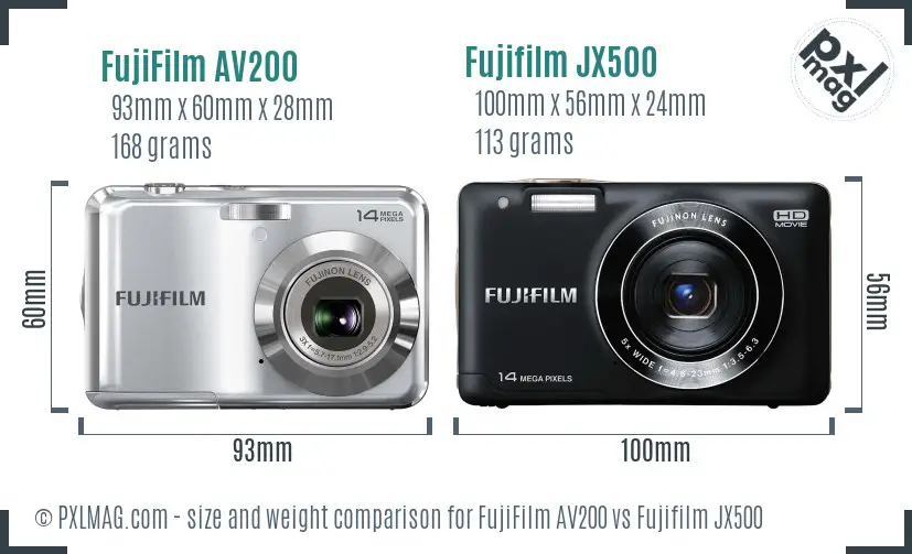 FujiFilm AV200 vs Fujifilm JX500 size comparison