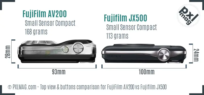 FujiFilm AV200 vs Fujifilm JX500 top view buttons comparison