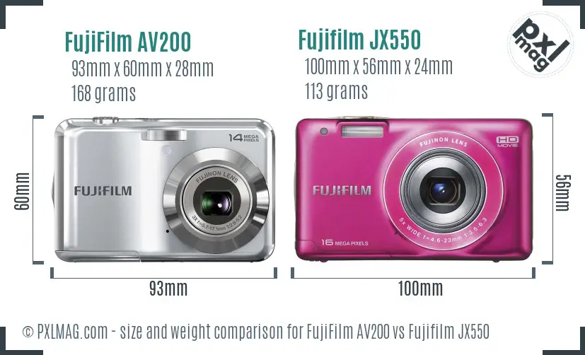 FujiFilm AV200 vs Fujifilm JX550 size comparison