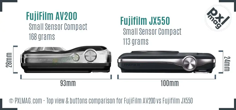FujiFilm AV200 vs Fujifilm JX550 top view buttons comparison