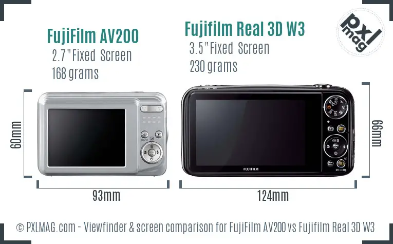 FujiFilm AV200 vs Fujifilm Real 3D W3 Screen and Viewfinder comparison