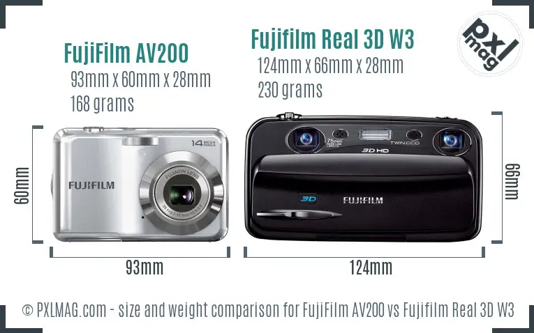 FujiFilm AV200 vs Fujifilm Real 3D W3 size comparison FujiFilm AV200 vs Fujifilm Real 3D W3 size comparison