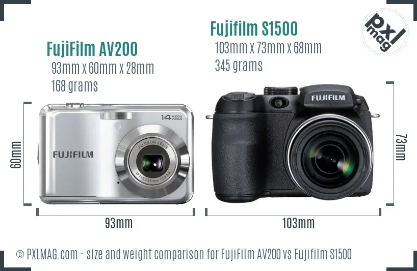 FujiFilm AV200 vs Fujifilm S1500 size comparison FujiFilm AV200 vs Fujifilm S1500 size comparison