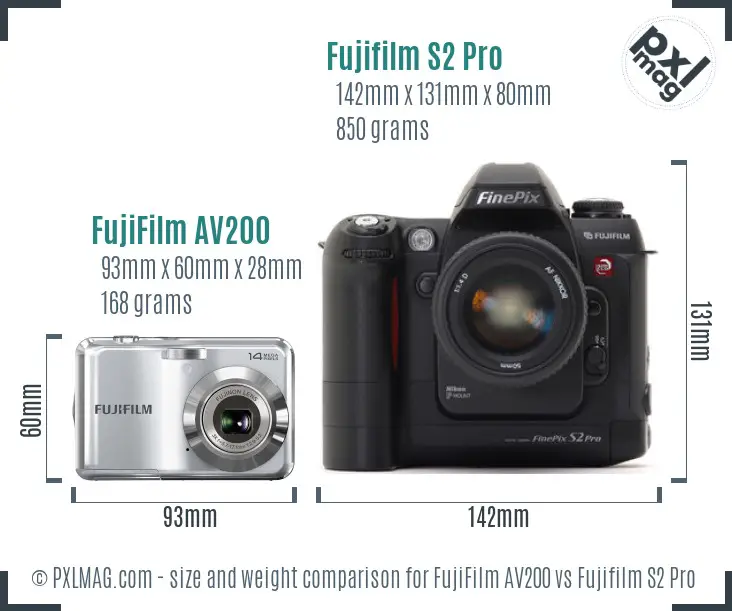 FujiFilm AV200 vs Fujifilm S2 Pro size comparison