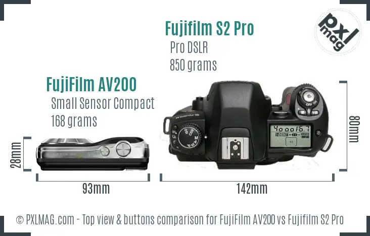 FujiFilm AV200 vs Fujifilm S2 Pro top view buttons comparison