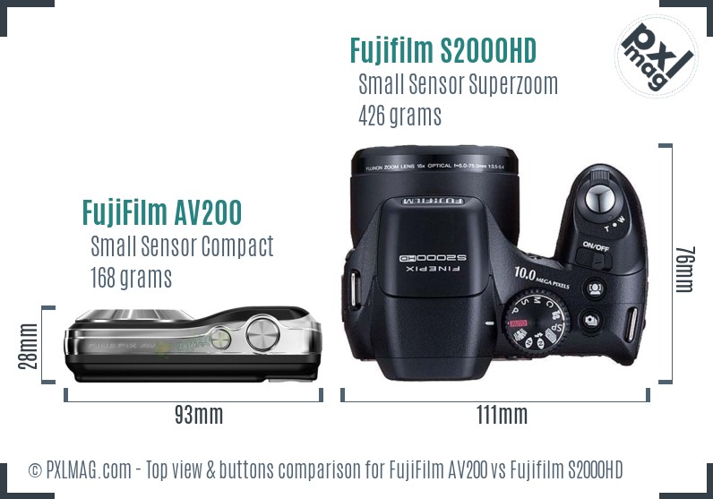 FujiFilm AV200 vs Fujifilm S2000HD top view buttons comparison