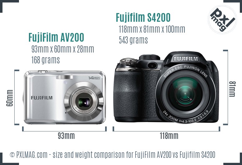 FujiFilm AV200 vs Fujifilm S4200 size comparison FujiFilm AV200 vs Fujifilm S4200 size comparison