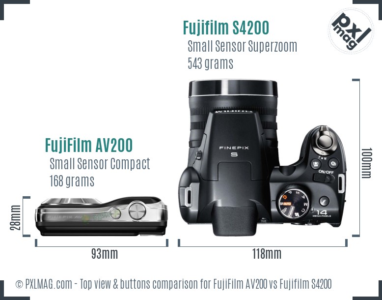 FujiFilm AV200 vs Fujifilm S4200 top view buttons comparison