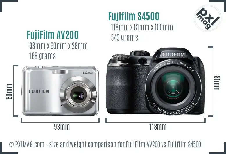 FujiFilm AV200 vs Fujifilm S4500 size comparison