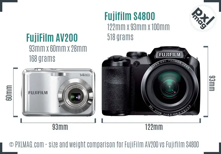 FujiFilm AV200 vs Fujifilm S4800 size comparison