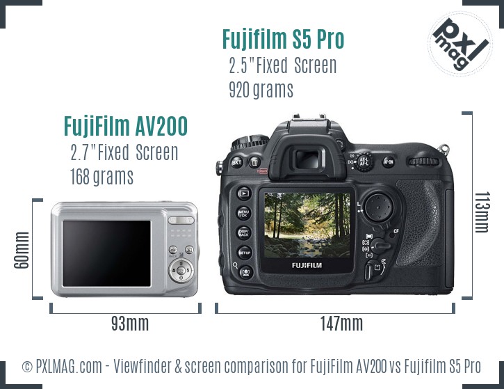 FujiFilm AV200 vs Fujifilm S5 Pro Screen and Viewfinder comparison